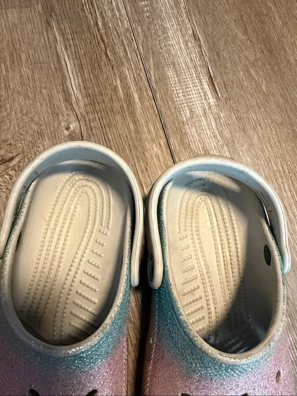 Crocs Kids Glitter Clog Sandals in Pink, Blue & Silver